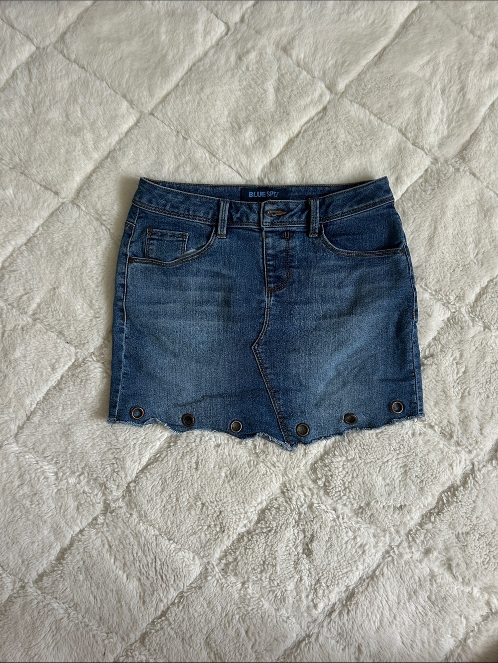 Blue Spice Blue Denim Mini Skirt with Grommet Hem
